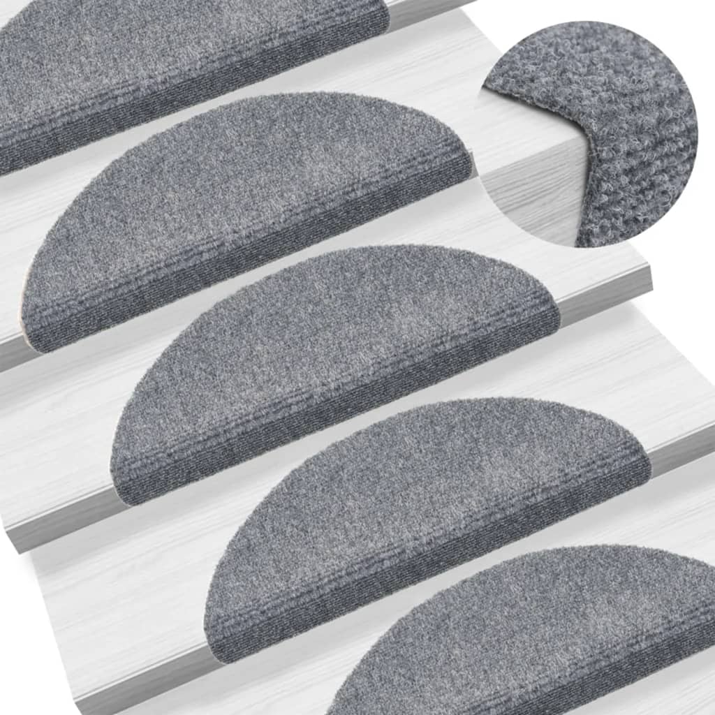 vidaXL Lipnūs laiptų kilimėliai, 15 vnt., 56x17x3cm, šv. pilki