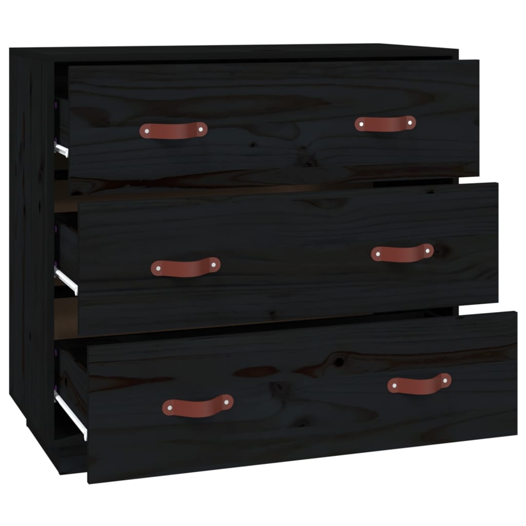vidaXL Šoninė spintelė, juoda, 80x40x75cm, pušies medienos masyvas