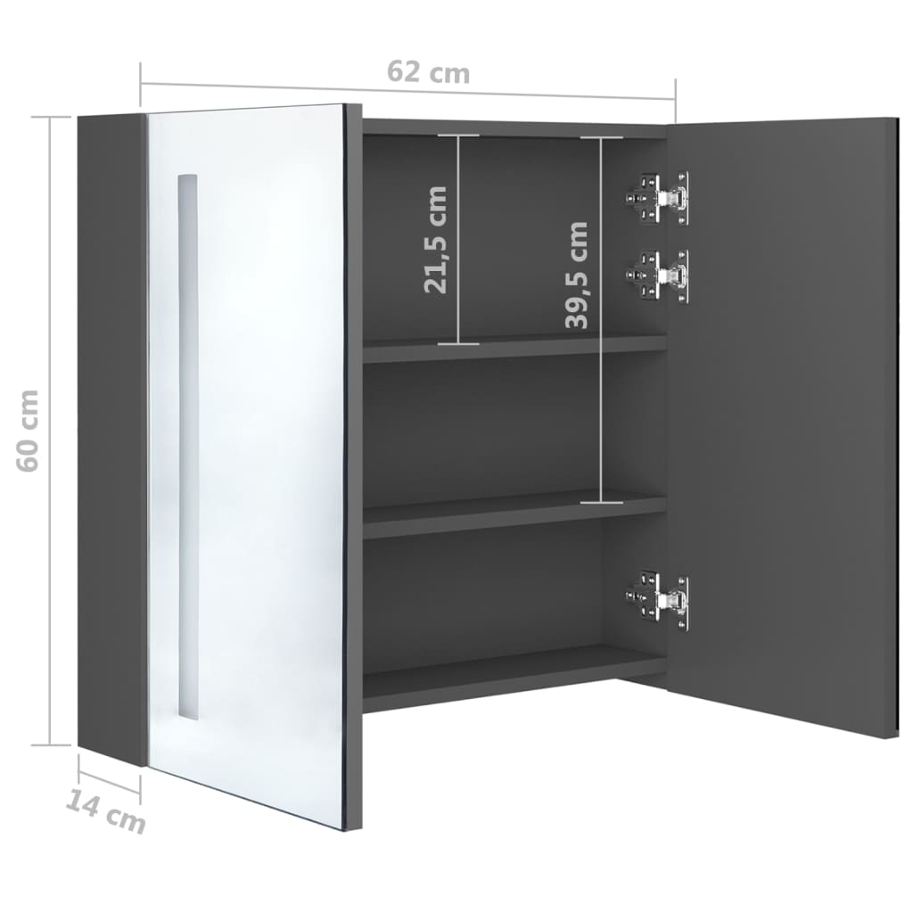 vidaXL Veidrodinė vonios spintelė su LED apšvietimu, pilka, 62x14x60cm