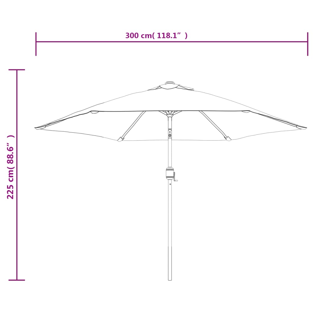 vidaXL Lauko skėtis su LED ir plieniniu stulpu, terakota, 300cm