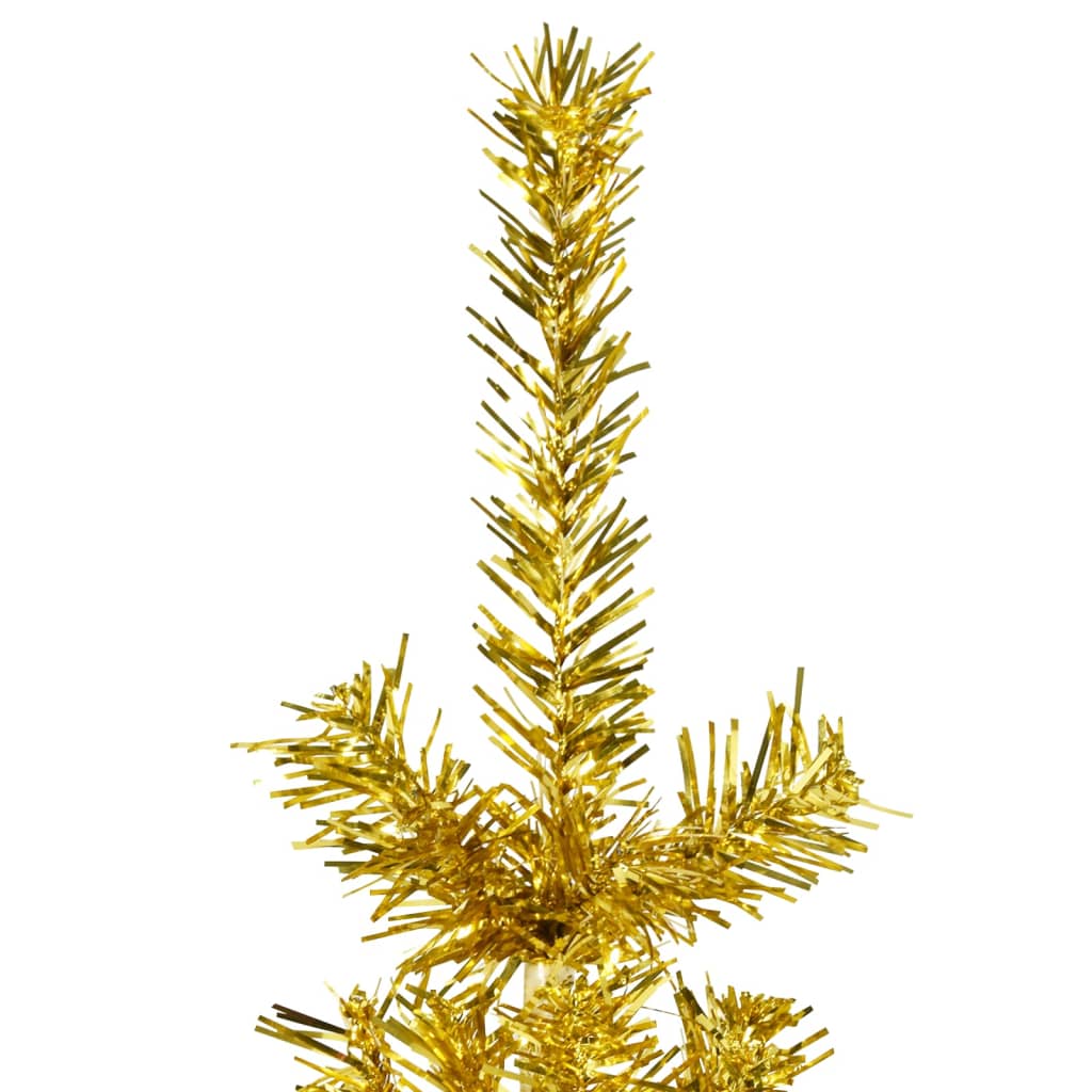 vidaXL Siaura dirbtinė pusinė Kalėdų eglutė su stovu, auksinė, 150cm