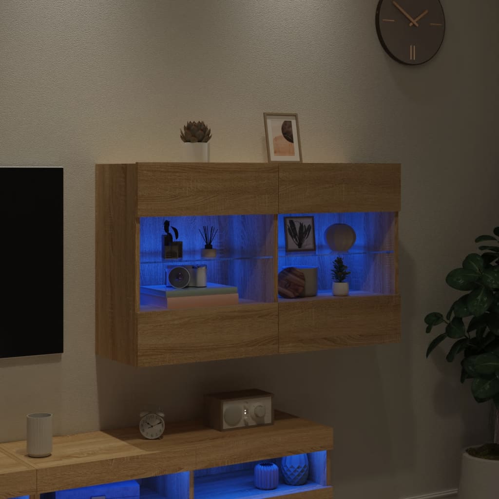 vidaXL Sieninė TV spintelė su LED lemputėmis, ąžuolo, 98,5x30x60,5cm