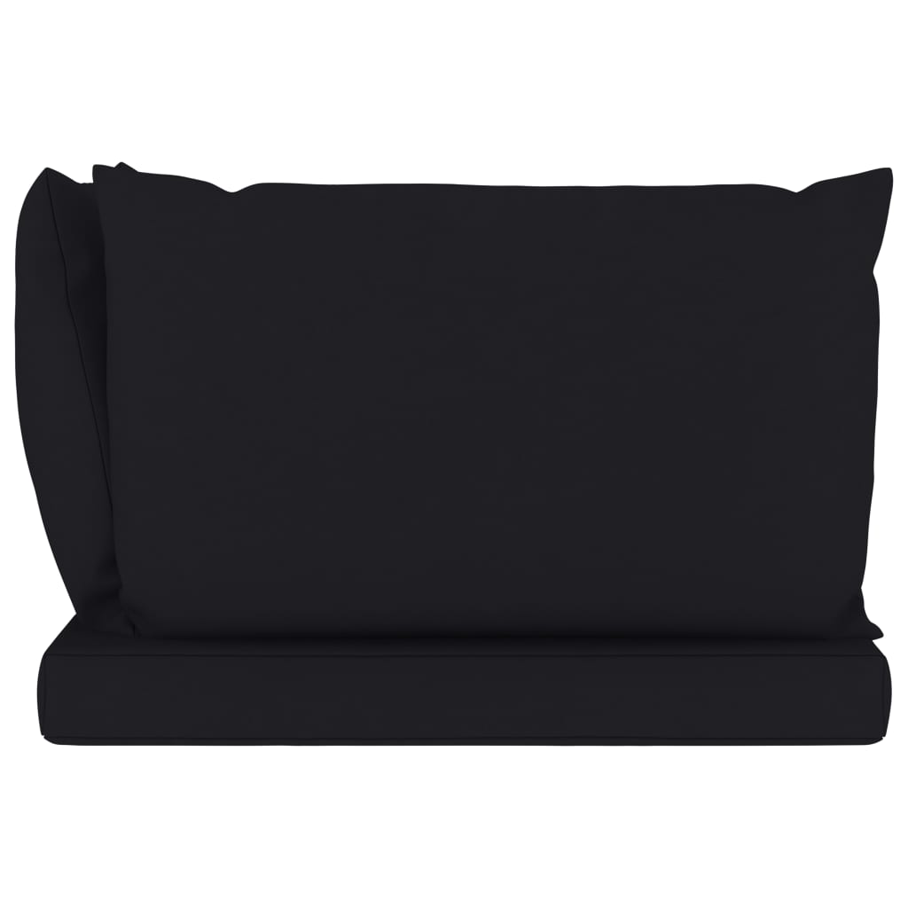 vidaXL Trivietė sodo sofa iš palečių su juodomis pagalvėlėmis, pušis