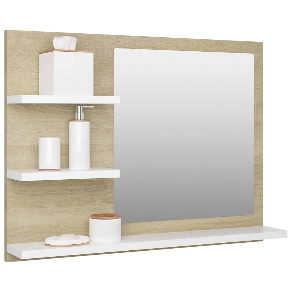 vidaXL Vonios kambario veidrodis, baltas ir ąžuolo, 60x10,5x45cm, MDP