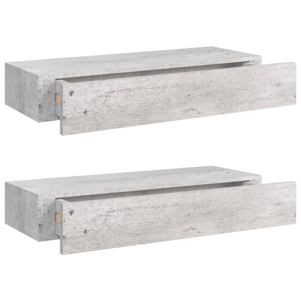 vidaXL Lentynos su stalčiais, 2vnt., betono pilkos, 60x23,5x10cm, MDF