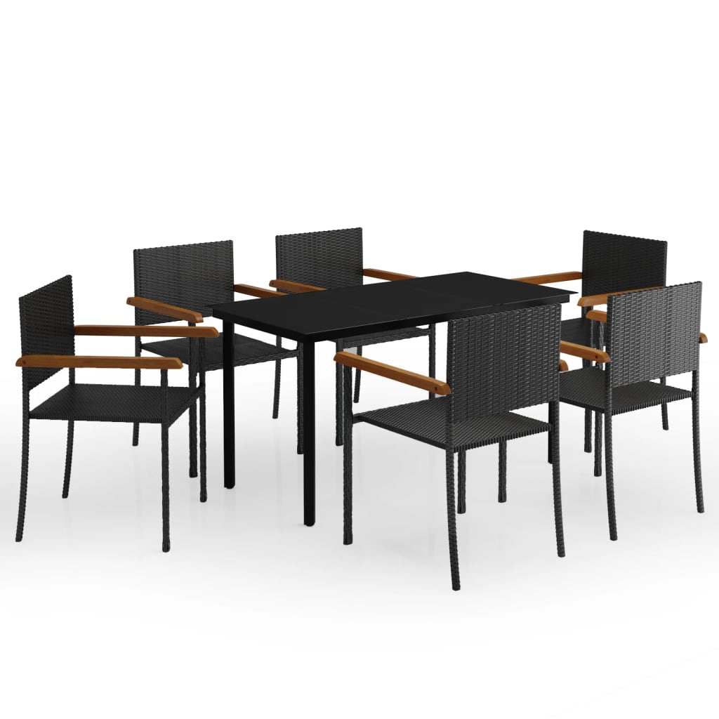 vidaXL Sodo valgomojo baldų komplektas, 7 dalių, juodos spalvos
