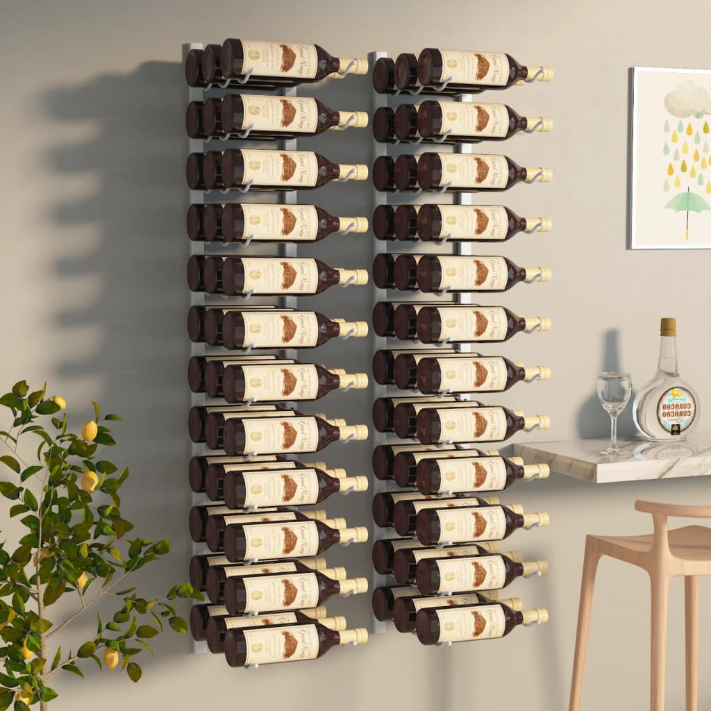 vidaXL Prie sienos montuojami vyno laikikliai, 2vnt., balti, geležis