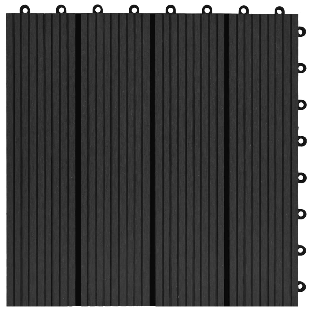 vidaXL Grindų plytelės, 11vnt., juodos spalvos, 30x30cm, 1m², WPC