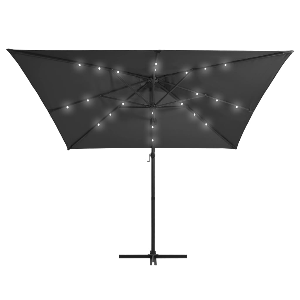 vidaXL Gembinis skėtis su LED/plieniniu stulpu, antracito, 250x250cm
