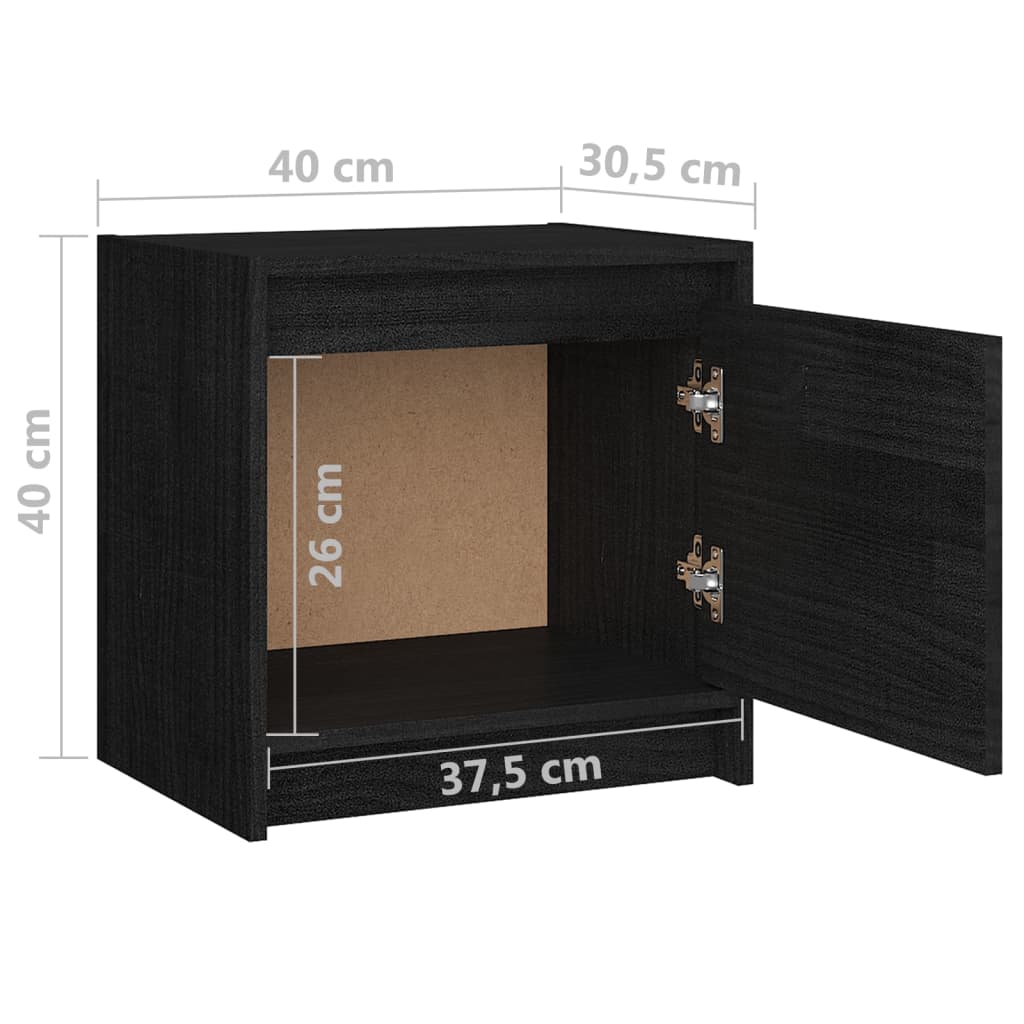 vidaXL Naktinės spintelės, 2vnt., juodos, 40x30,5x40cm, pušies masyvas