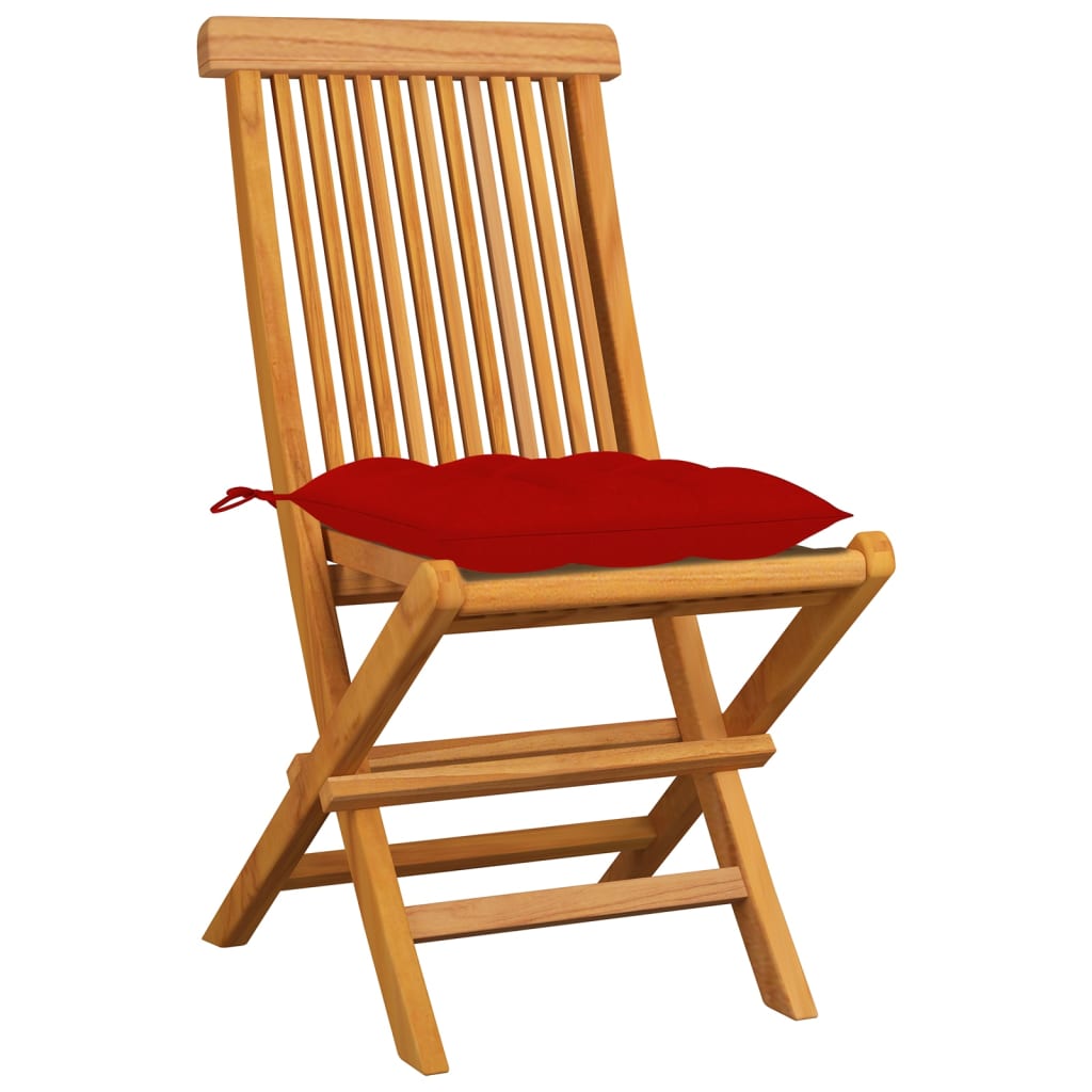vidaXL Sodo kėdės su raudonomis pagalvėlėmis, 8vnt., tikmedžio masyvas