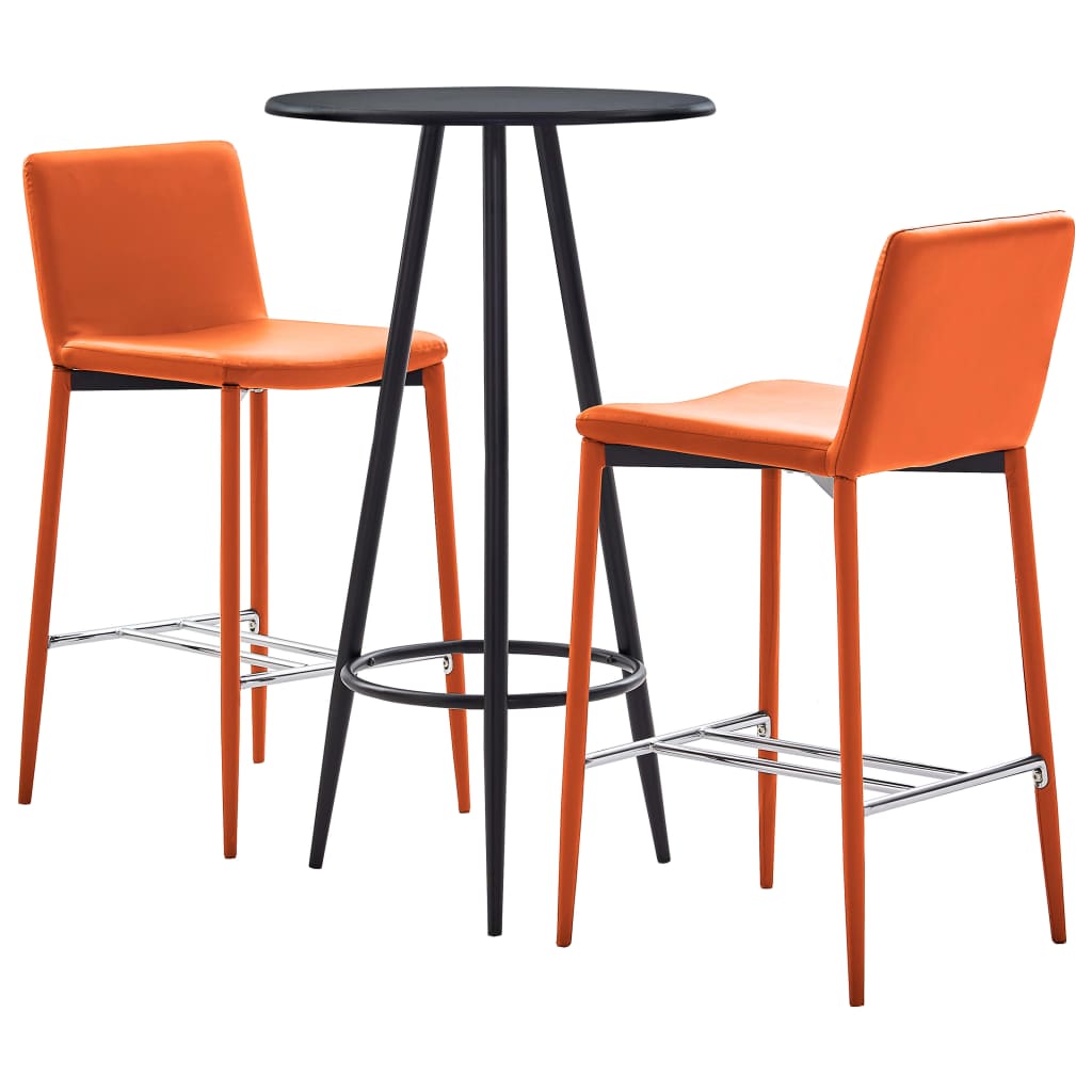 vidaXL Baro baldų komplektas, 3 dalių, oranžinės spalvos, dirbtinė oda