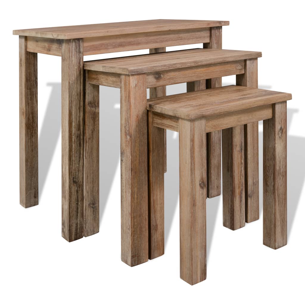 vidaXL Sustumiamų staliukų komplektas, 3d., akacijos mediena