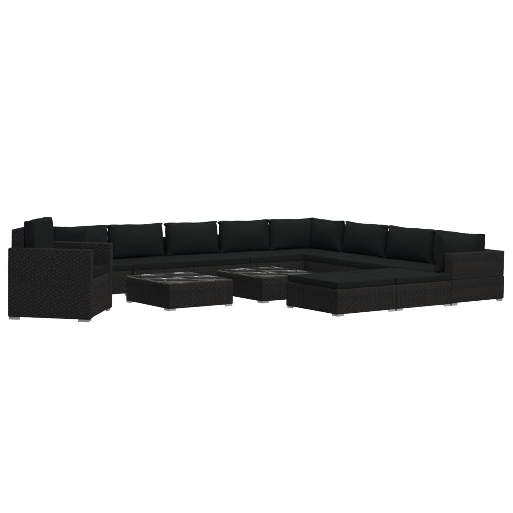 vidaXL Sodo baldų komplektas su pagalvėmis, 4d., juodas, poliratanas