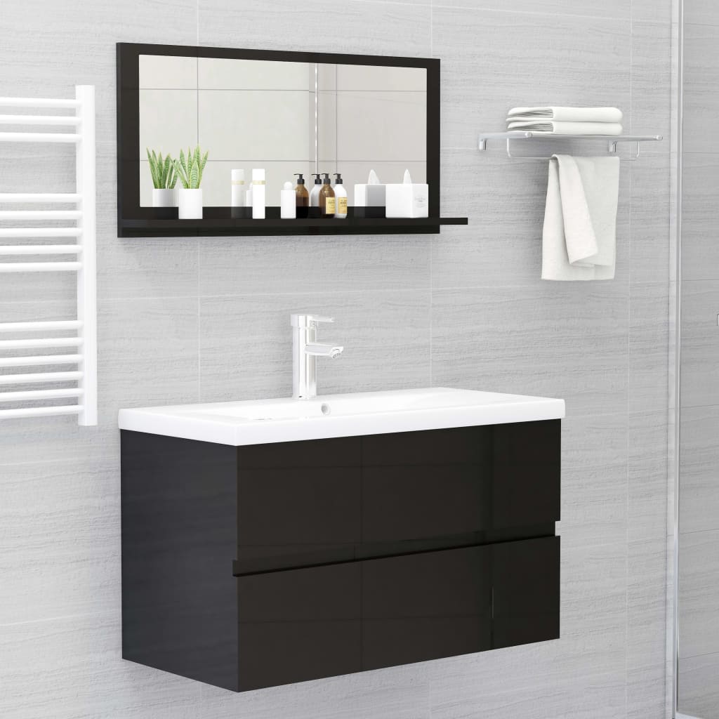 vidaXL Vonios kambario veidrodis, juodas, 80x10,5x37cm, MDP, blizgus