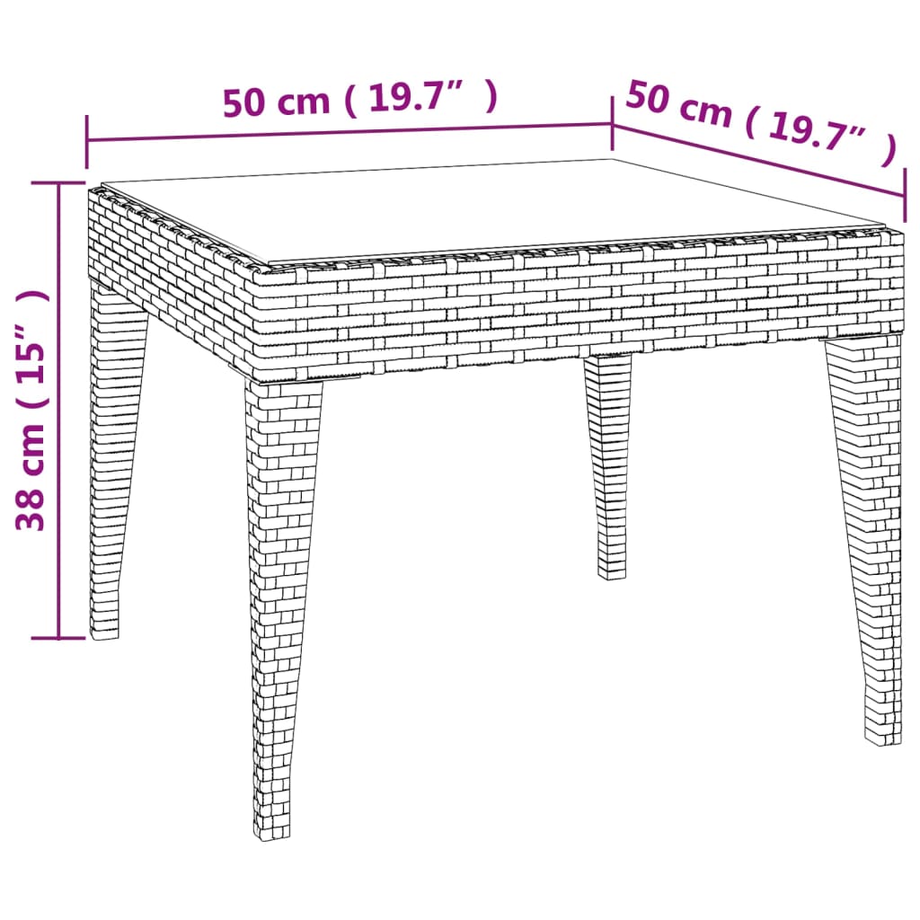 vidaXL Šoninis staliukas, juodas, 50x50x38cm, poliratanas ir stiklas