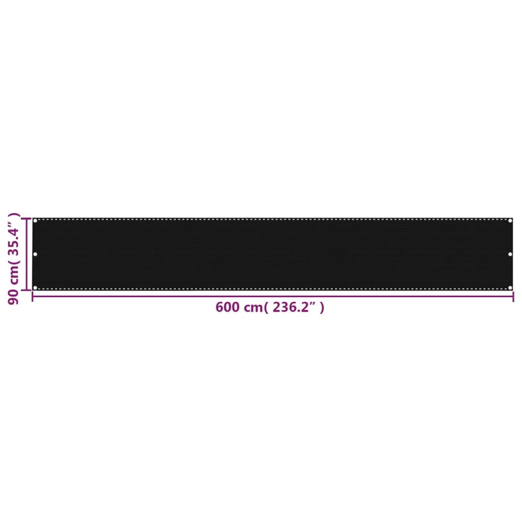 vidaXL Balkono pertvara, juodos spalvos, 90x600cm, HDPE