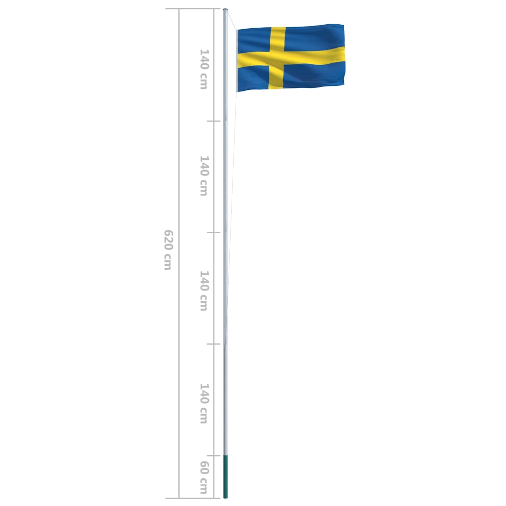 vidaXL Švedijos vėliava su stiebu, aliuminis, 6,2m