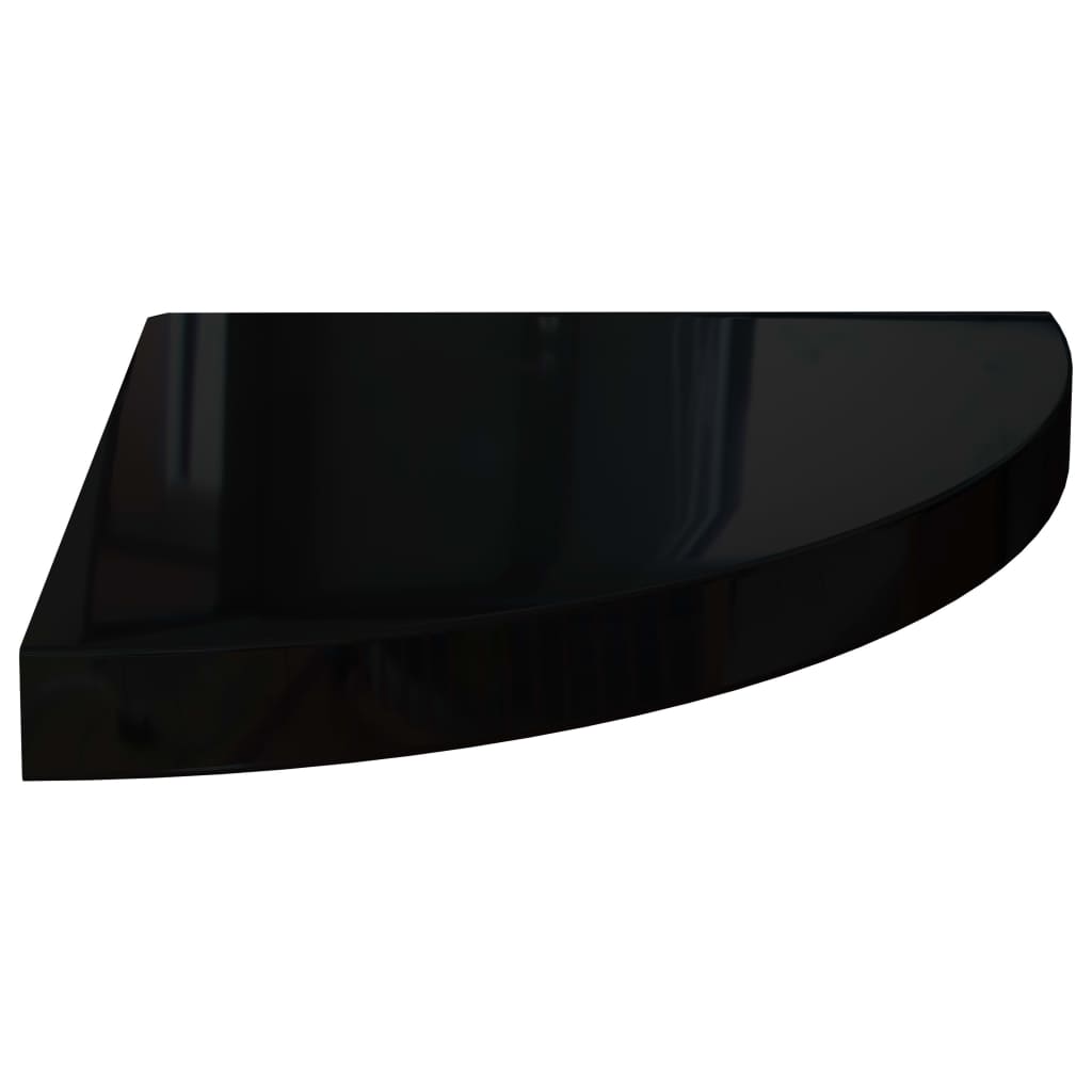 vidaXL Pakabinama kampinė lentyna, juoda, 35x35x3,8cm, MDF, blizgi