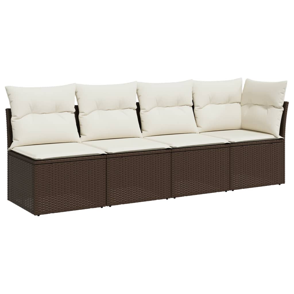 vidaXL Keturvietė sodo sofa su pagalvėlėmis, ruda, poliratanas