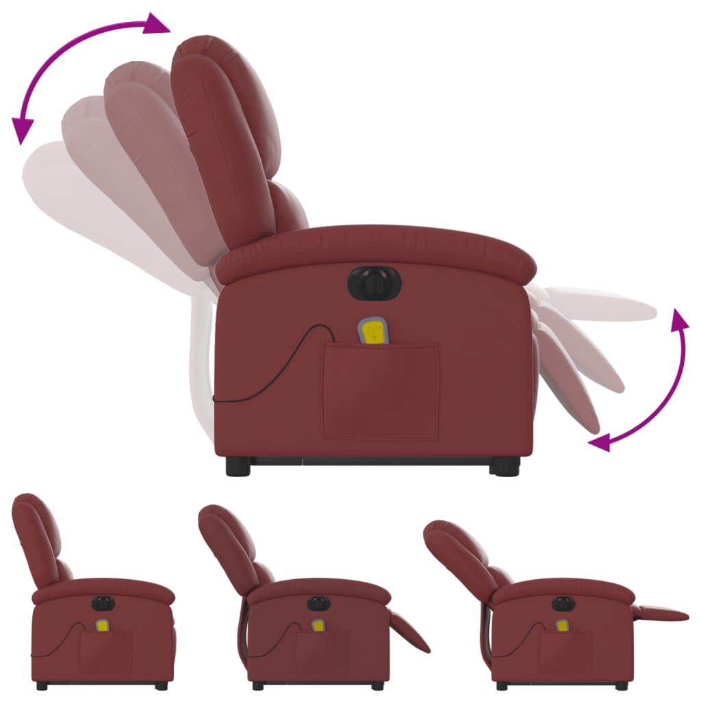 vidaXL Atsistojantis masažinis krėslas, raudonojo vyno, dirbtinė oda