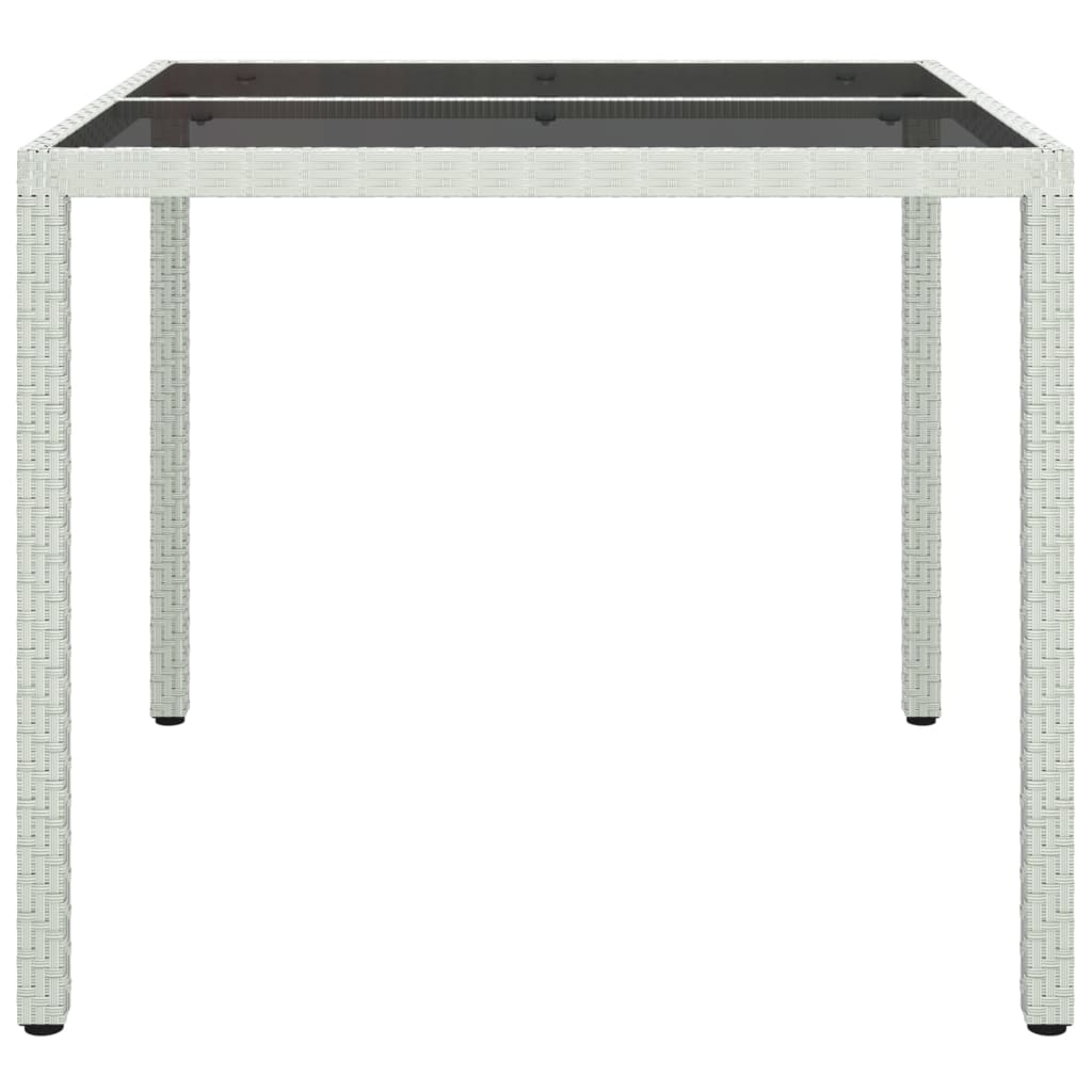vidaXL Sodo stalas, baltas, 90x90x75cm, grūdintas stiklas/poliratanas