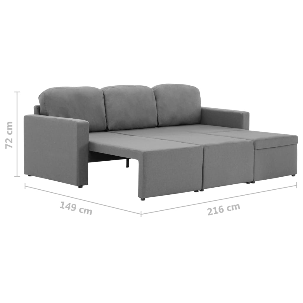 vidaXL Trivietė modulinė sofa-lova, šviesiai pilkos spalvos, audinys
