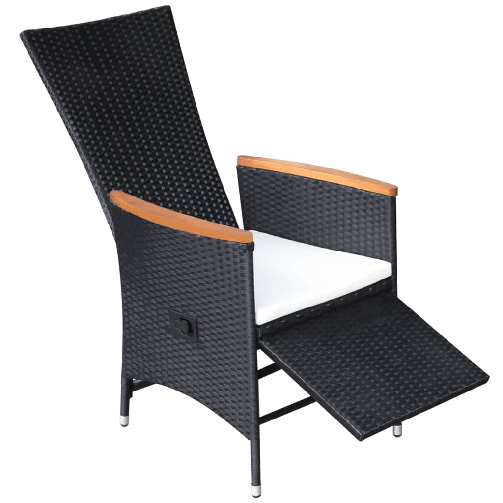 vidaXL Atlenkiamos sodo kėdės su pagalvėlėmis, 2 vnt., ratanas, juodos
