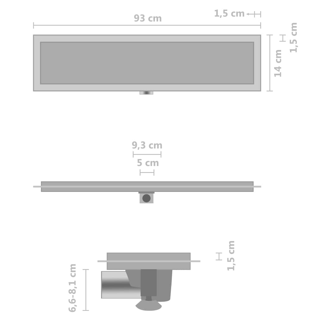 vidaXL Dušo latakas su 2-1 dangteliu, 93x14cm, nerūdijantis plienas