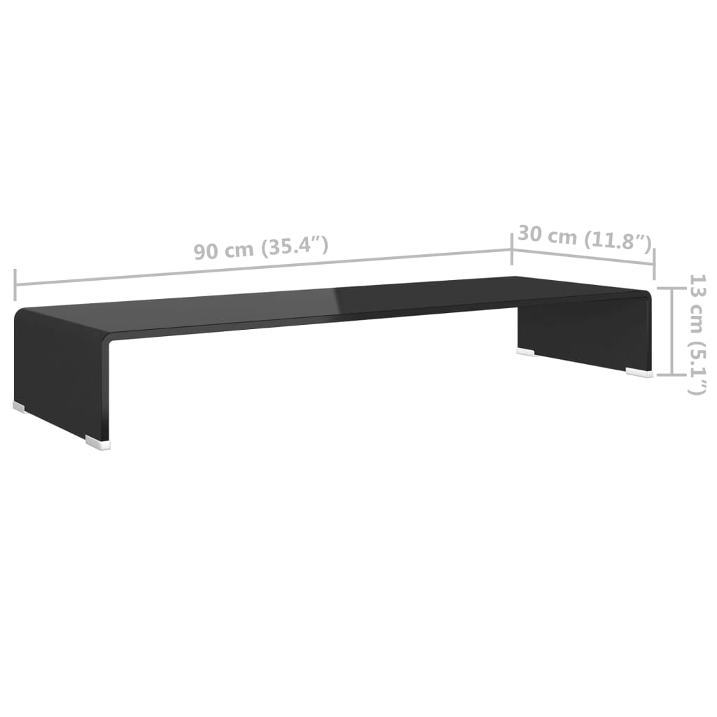 vidaXL TV stovas/monitoriaus pakyla, juodas stiklas, 90x30x13 cm