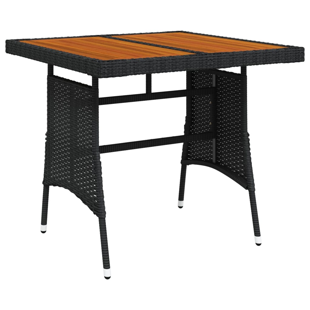 vidaXL Sodo stalas, juodas, 70x70x72cm, poliratanas ir akacija