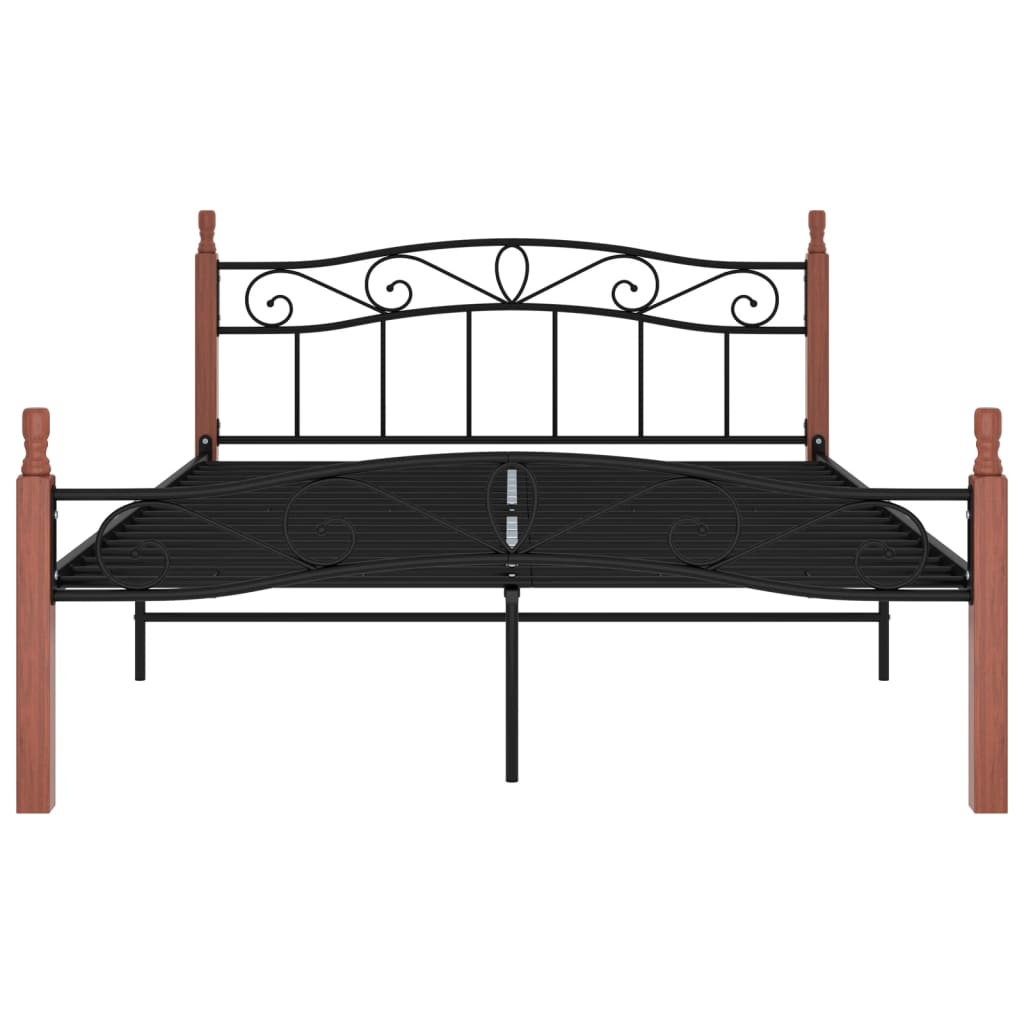 vidaXL Juodo metalo ir ąžuolo medienos masyvo lovos rėmas, 140x200cm,
