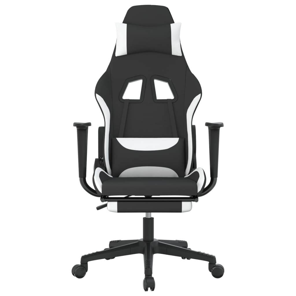 vidaXL Masažinė žaidimų kėdė su pakoja, juoda ir balta, audinys