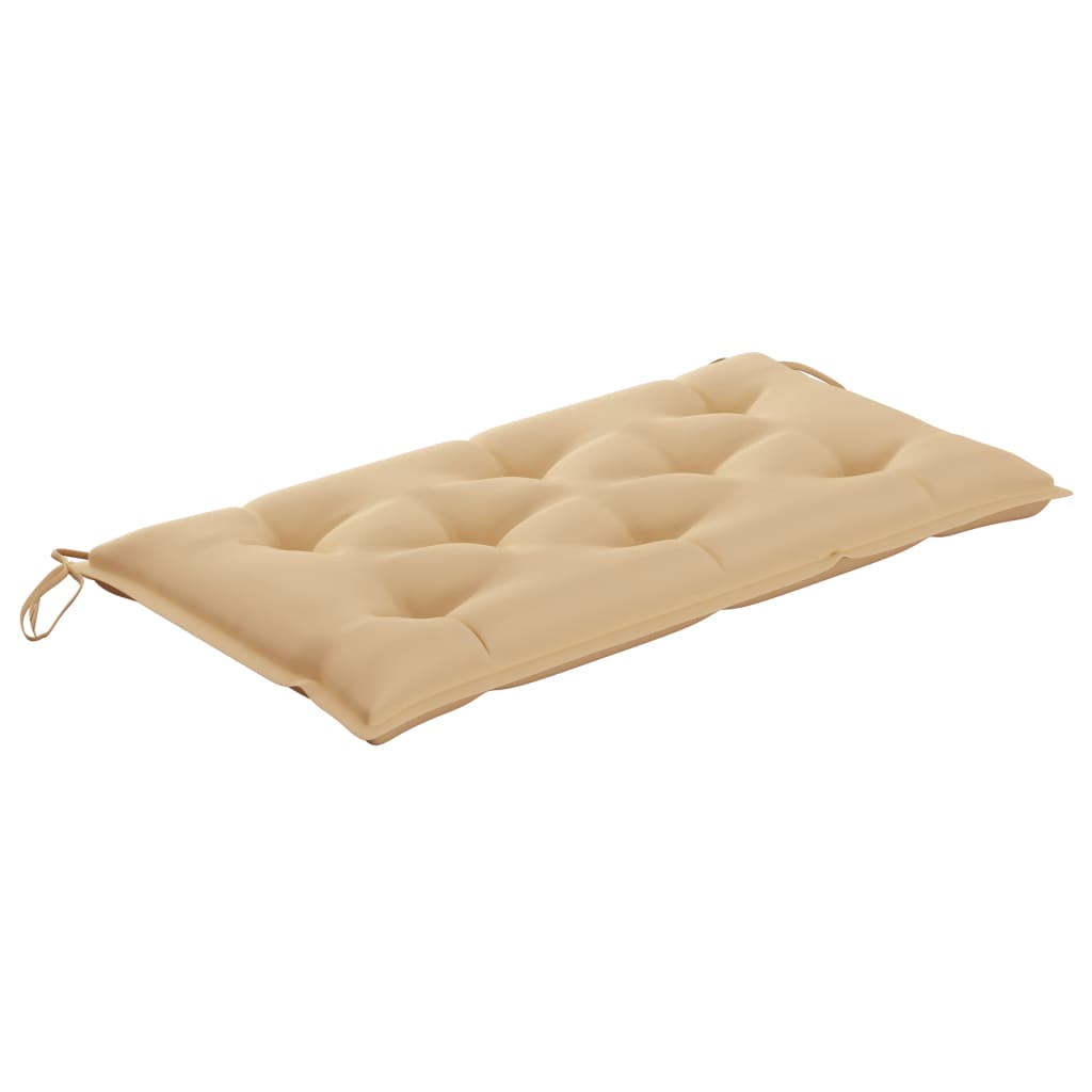 vidaXL Sodo suoliukas su smėlio spalvos pagalvėle, 112cm, tikmedis