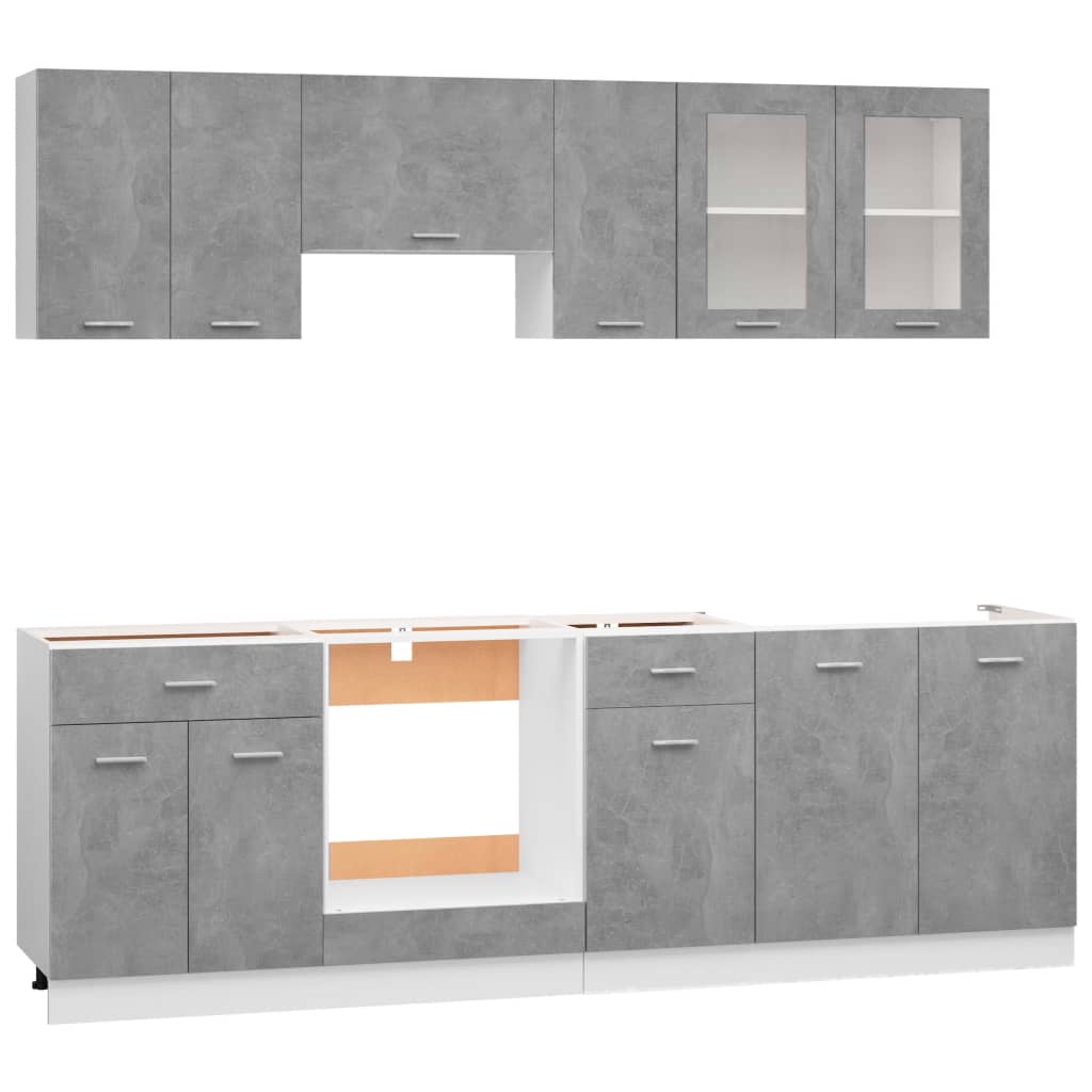 vidaXL Virtuvės spintelių komplektas, 8 dalių, betono pilkas, MDP