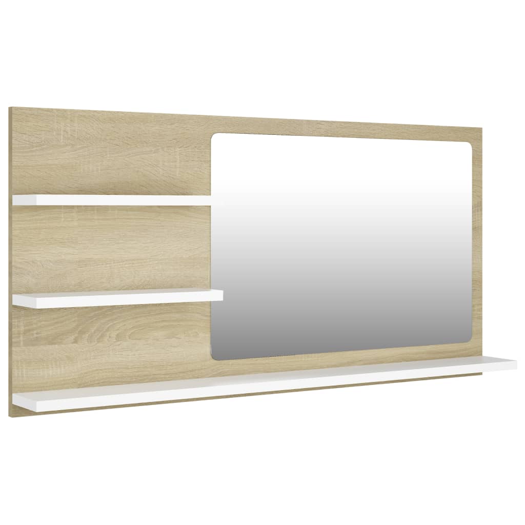 vidaXL Vonios kambario veidrodis, baltas ir ąžuolo, 90x10,5x45cm, MDP