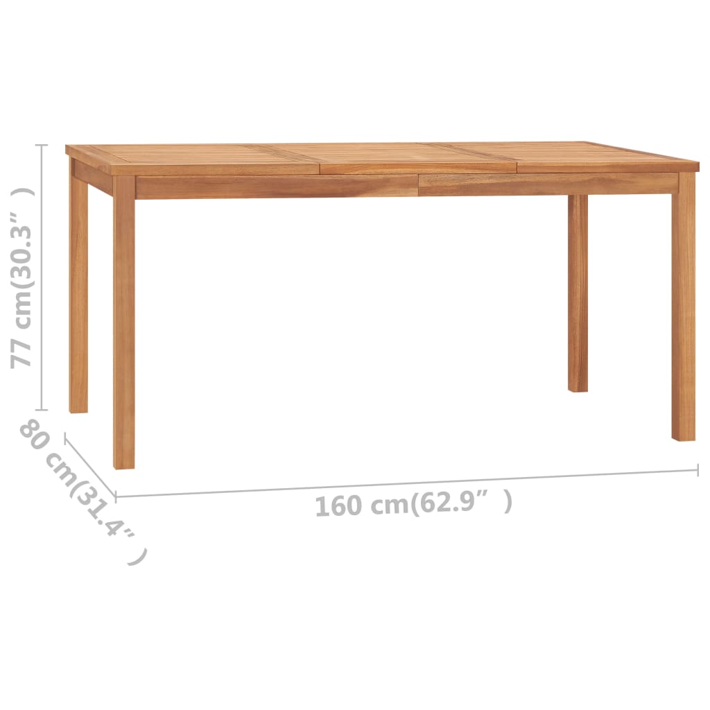 vidaXL Sodo valgomojo stalas, 160x80x77cm, tikmedžio medienos masyvas