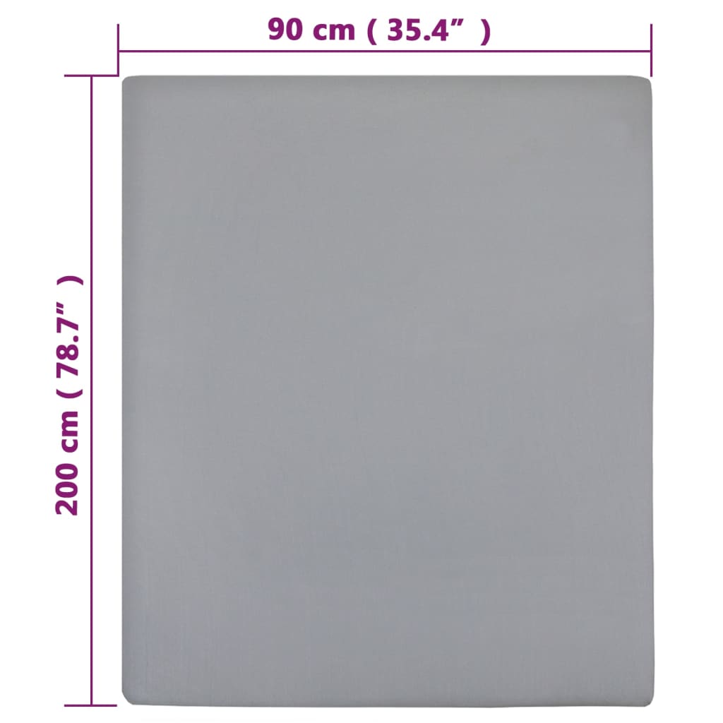 vidaXL Paklodės su guma, 2vnt., pilkos spalvos, 90x200cm, medvilnė