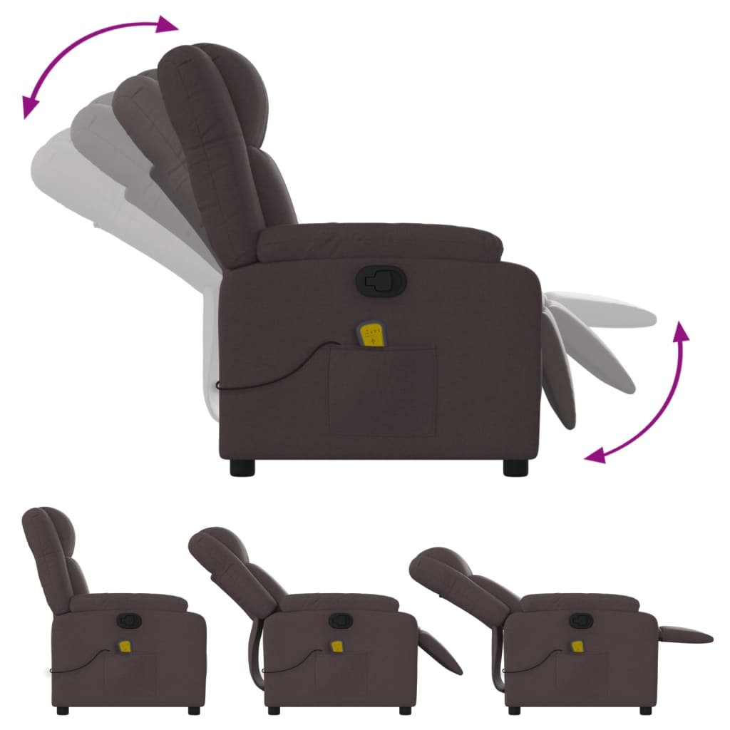 vidaXL Atlošiamas masažinis krėslas, tamsiai rudos spalvos, audinys