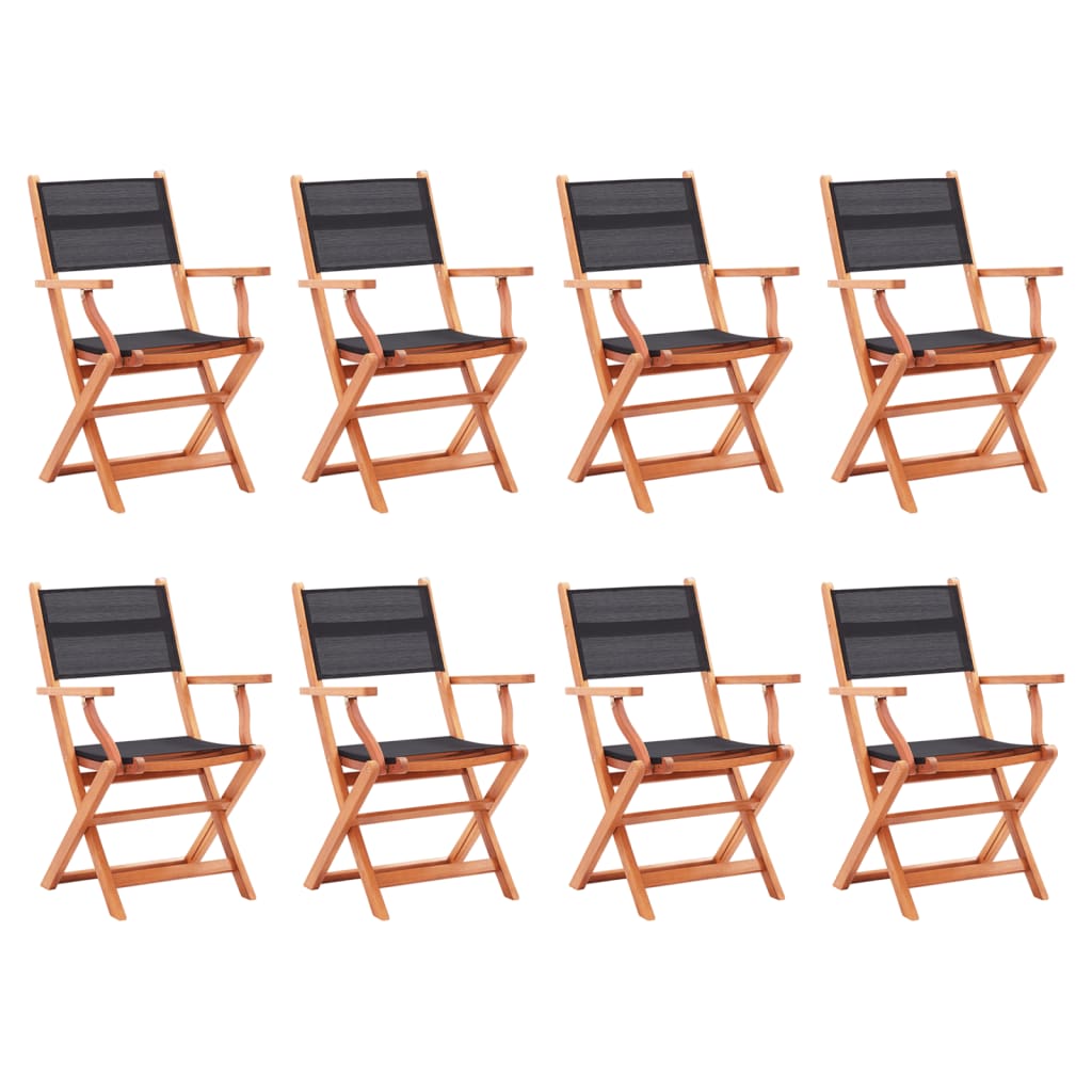 vidaXL Sodo kėdės, 8vnt., juodos, eukalipto masyvas ir tekstilenas