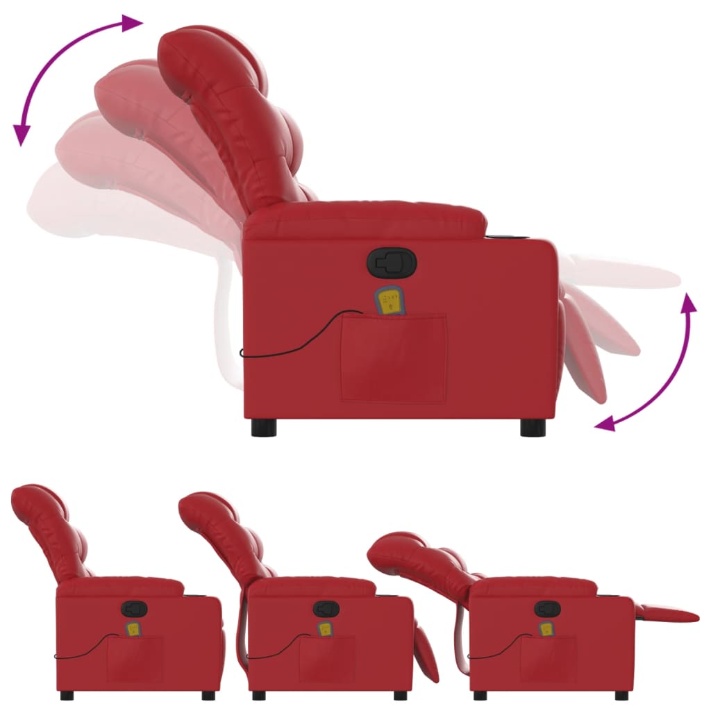 vidaXL Atlošiamas masažinis krėslas, raudonos spalvos, dirbtinė oda