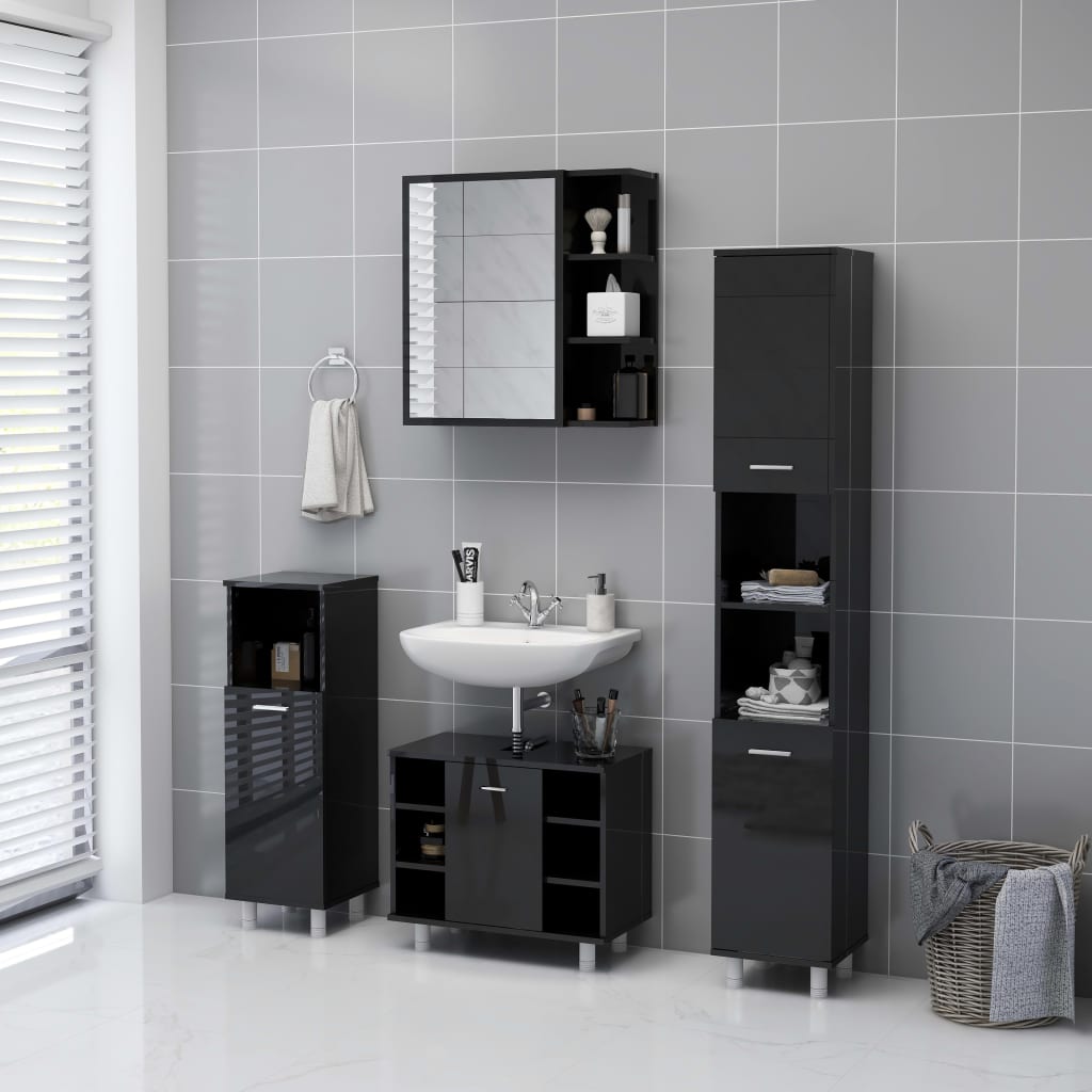 vidaXL Veidrodinė vonios spintelė, juoda, 62,5x20,5x64cm, MDP, blizgi