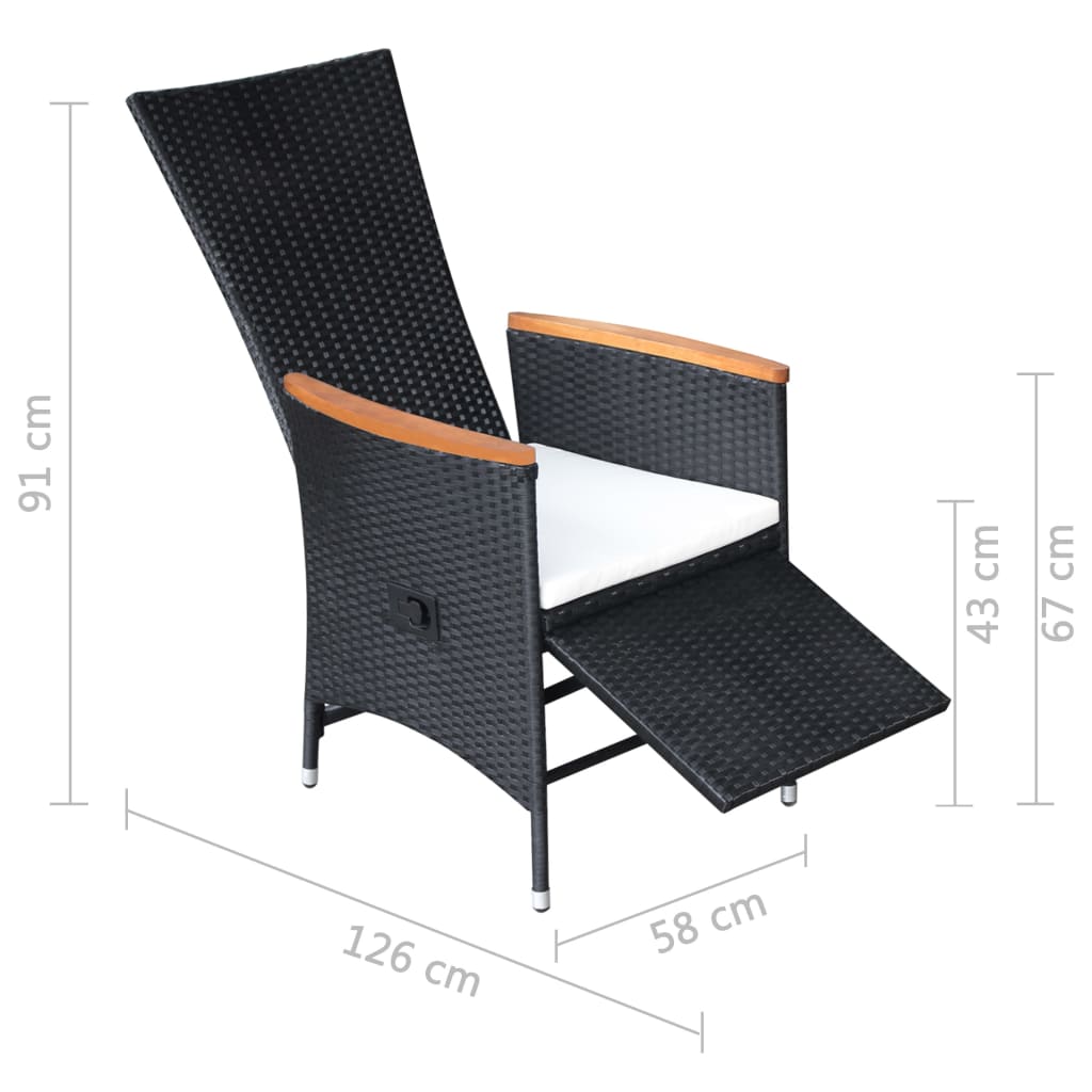 vidaXL Atlošiamos sodo kėdės su pagalvėlėmis, 2 vnt., juodos, ratanas
