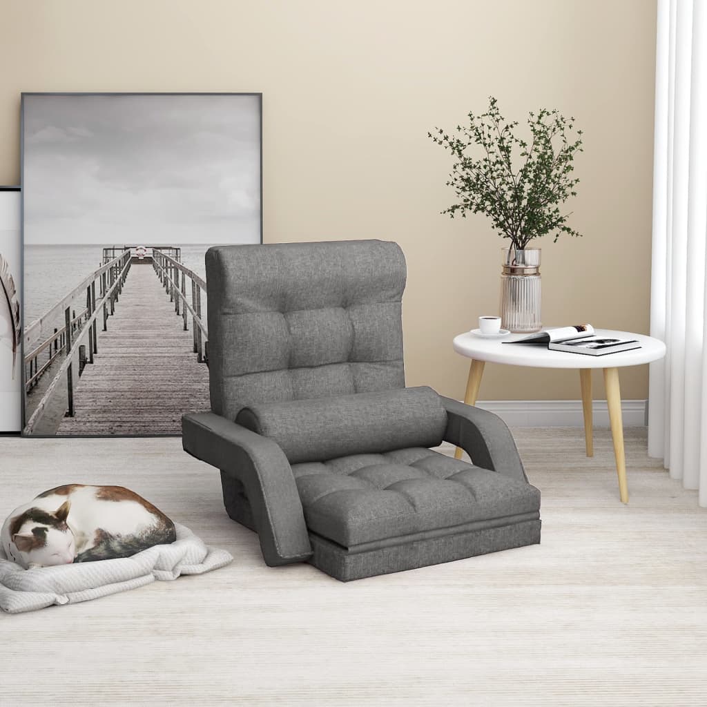 vidaXL Čiužinukas-kėdė su miegojimo funkcija, šviesiai pilkas, audinys