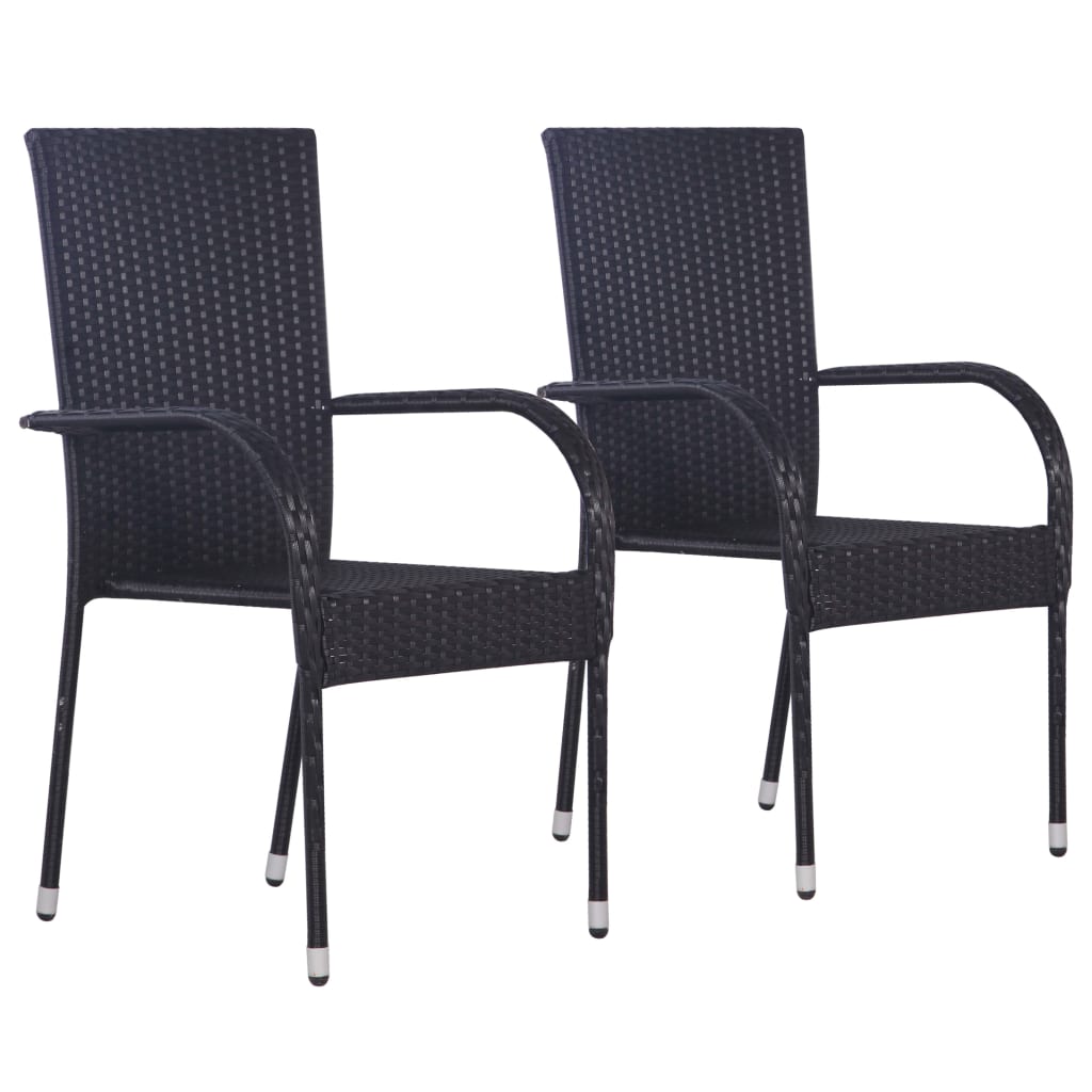 vidaXL Sudedamos lauko kėdės, 2 vnt., poliratanas, juodos