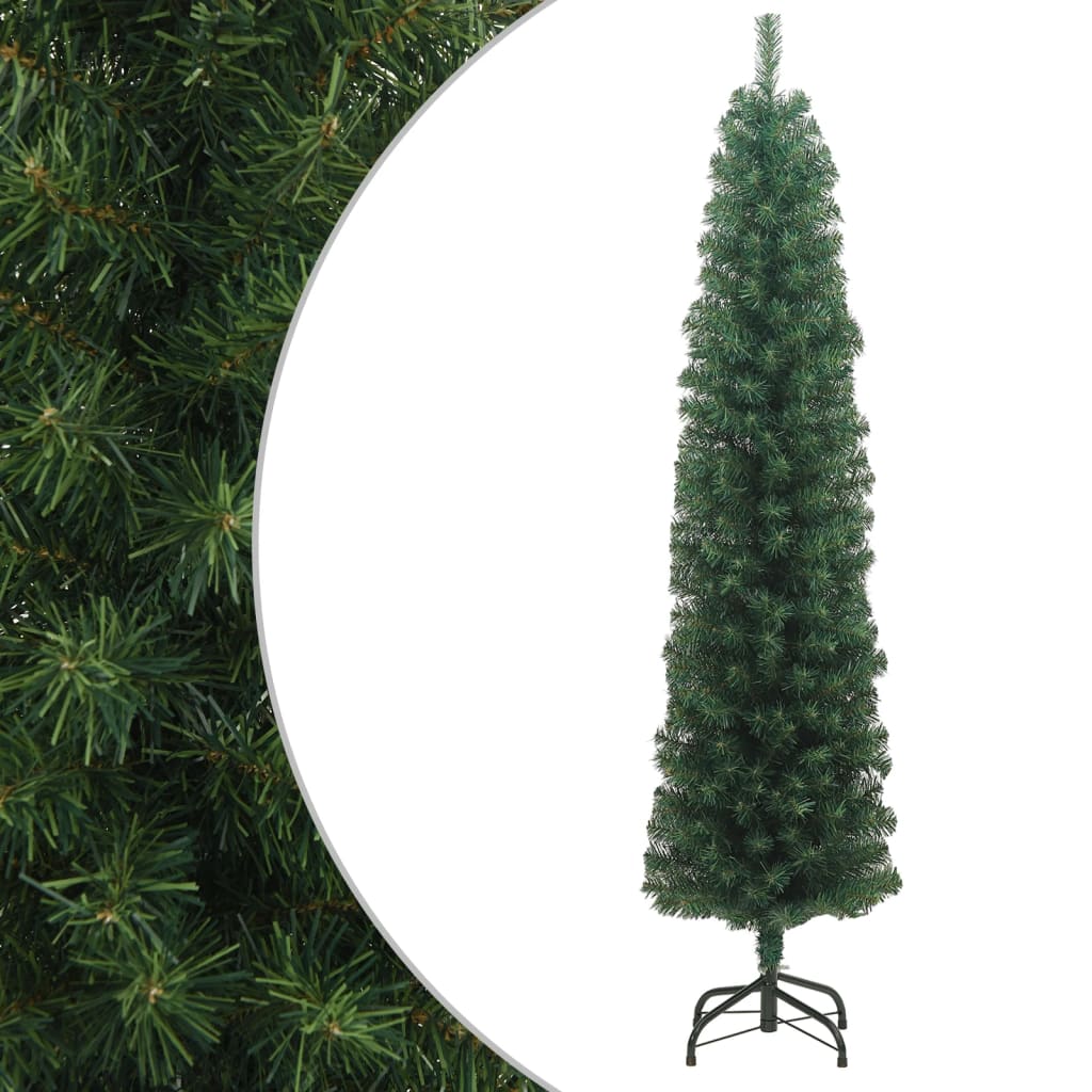 vidaXL Plona dirbtinė Kalėdų eglutė su stovu, žalia, 240cm, PVC