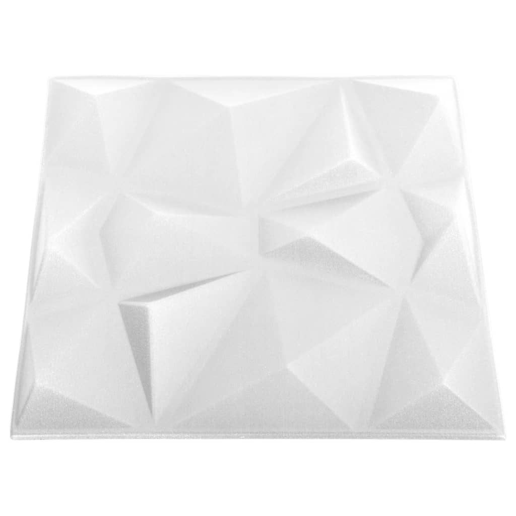 vidaXL 3D sienų plokštės, 48vnt., deimantų baltos, 50x50cm, 12m²