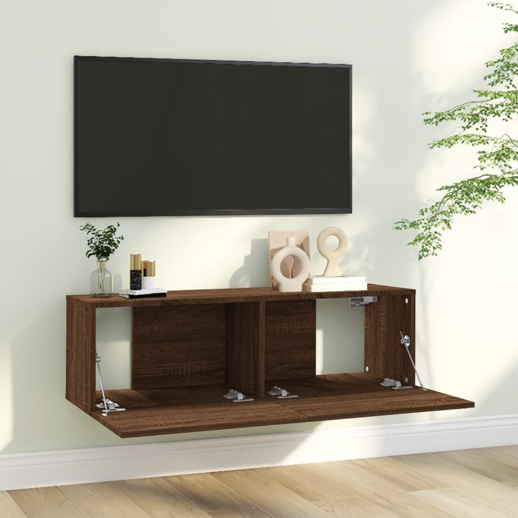 vidaXL Sieninė televizoriaus spintelė, ruda, 100x30x30 cm, mediena