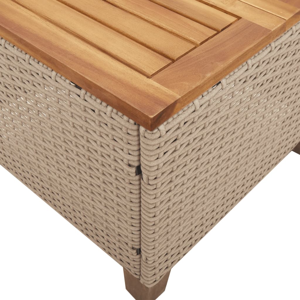 vidaXL Sodo stalas, smėlio, 45x45x37cm, poliratanas/akacijos mediena
