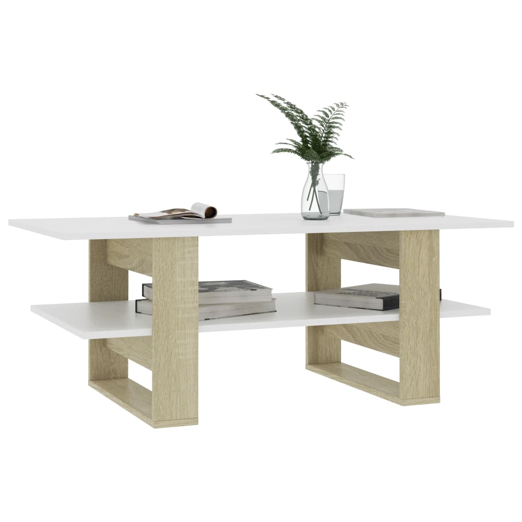 vidaXL Kavos staliukas, baltos ir sonoma ąžuolo sp., 110x55x42cm, MDP